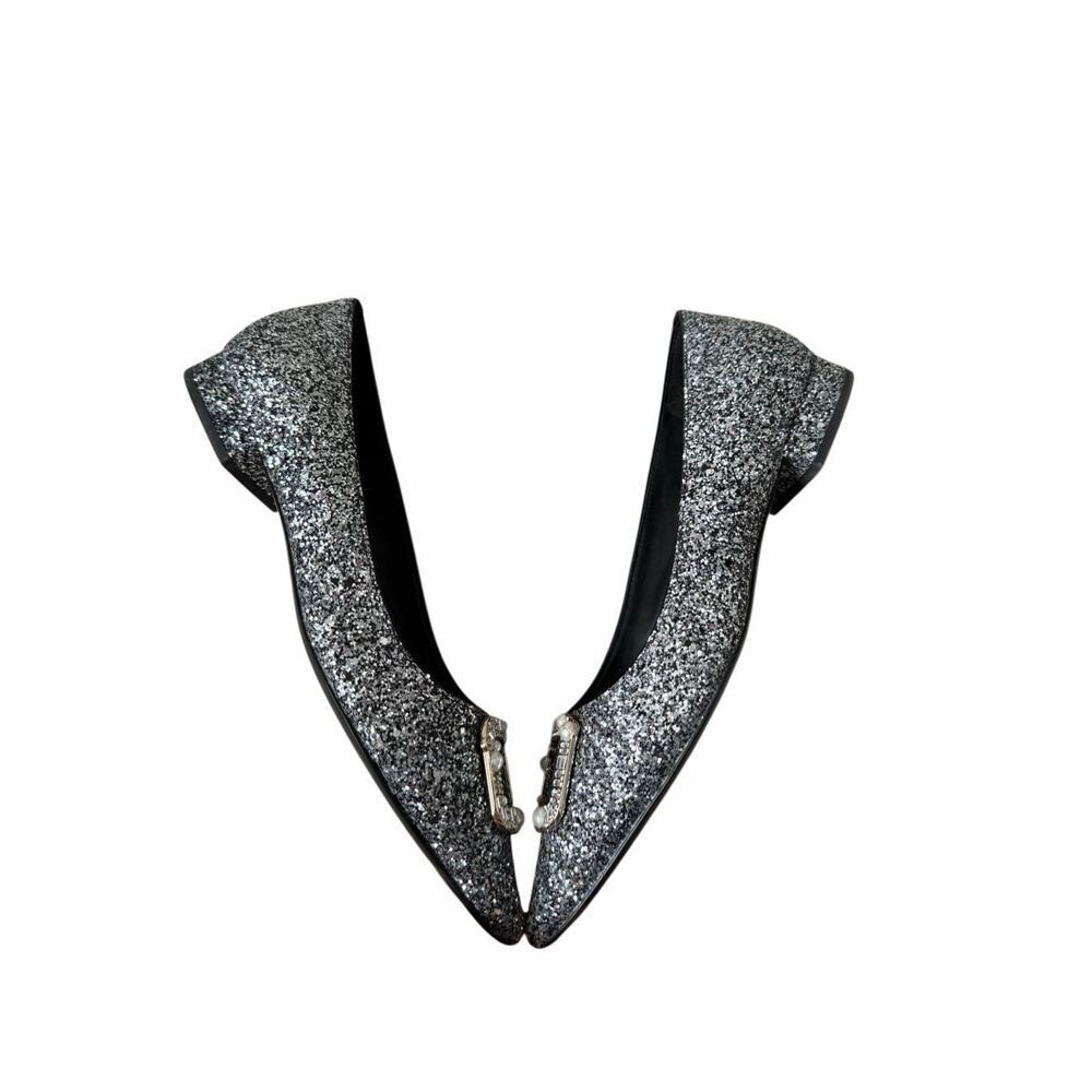 Kate Spade Buckle Up Glitter Flats Black Silver 10.5 Point Toe - Picture 7 of 9